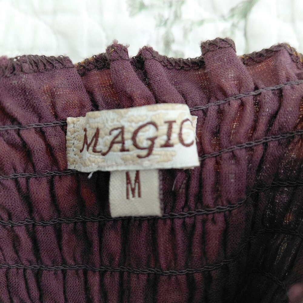 Magic Full Skirt Maxi Dress Boho Resort Festival Brown Smocked Medium Cotton - Picture 5 of 10